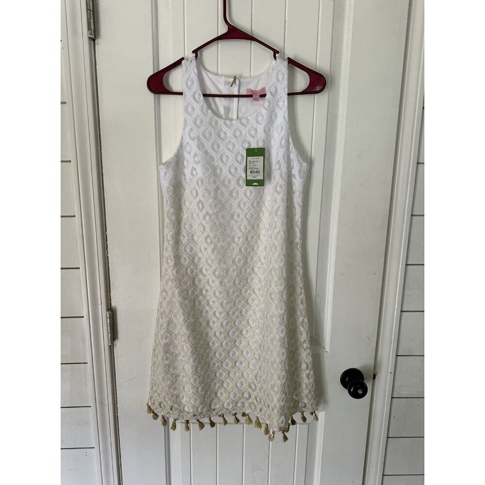 Lilly Pulitzer dress nwt Marquette Shift Gold Metallic Island Time Lace Ombré S